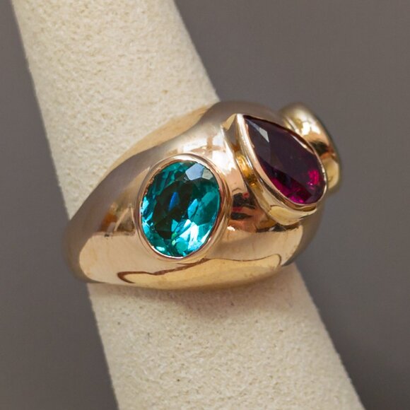 Three-Stone Tourmaline Dome Ring – 14 k Gold, Size 6¼ - Picture 15 of 15